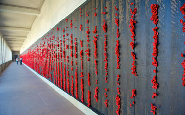 Poppies adorn the Australian War Memorial in Canberra, Australia